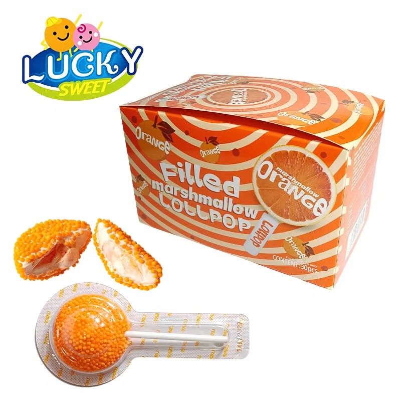 orange flavor sour candy marshmallow lollipop