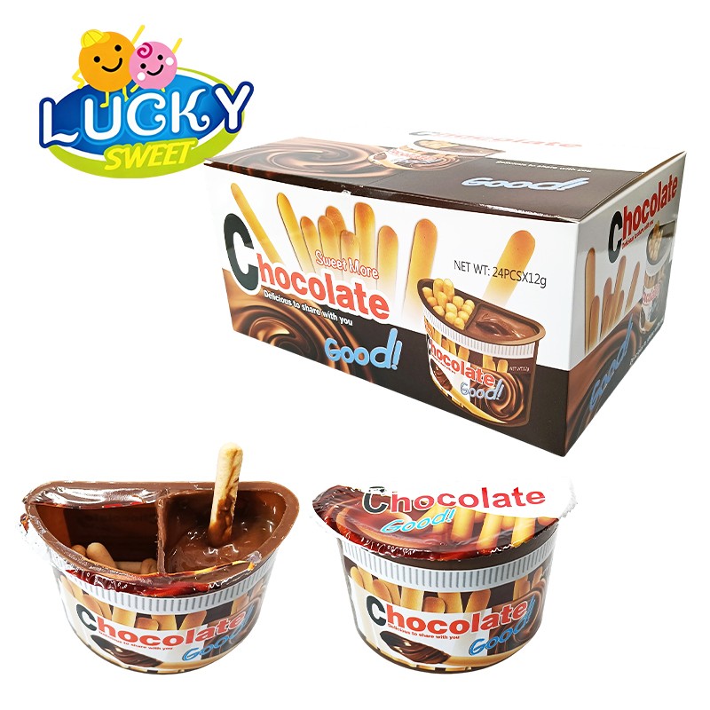 Chocolate cup chocolate jam with biscuit