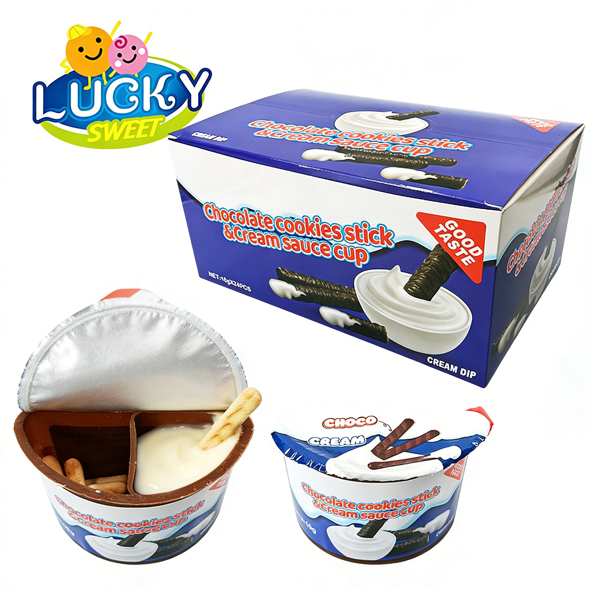 White chocolate cup with biscuits candy