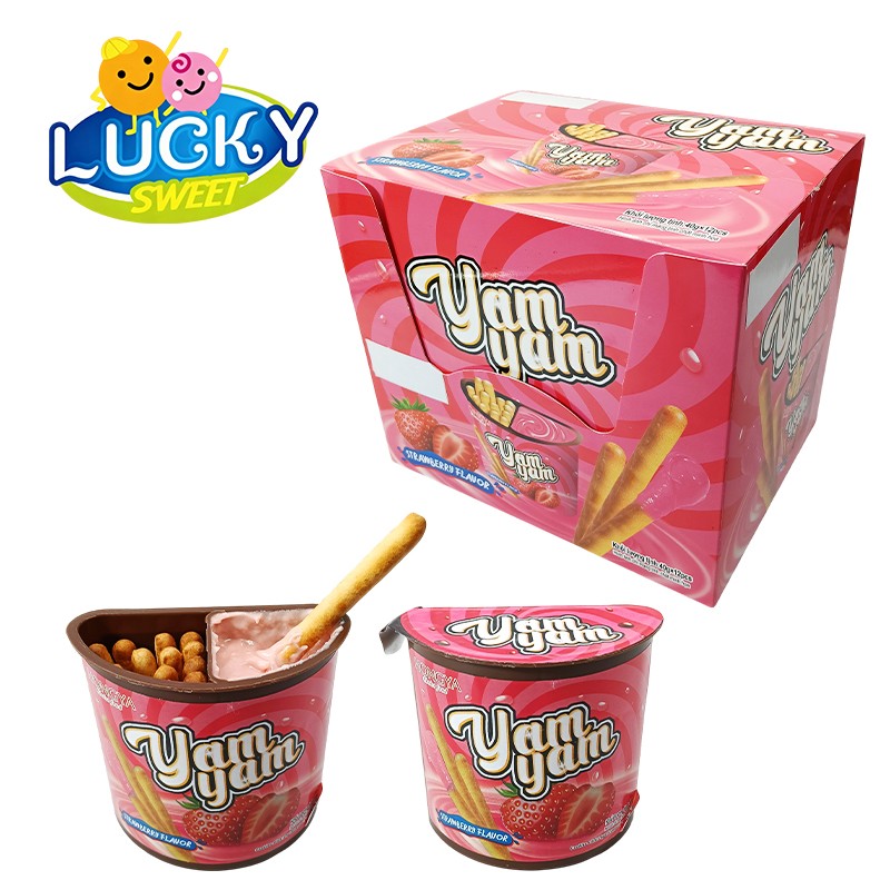 Strawberry jam chocolate cup biscuit stick