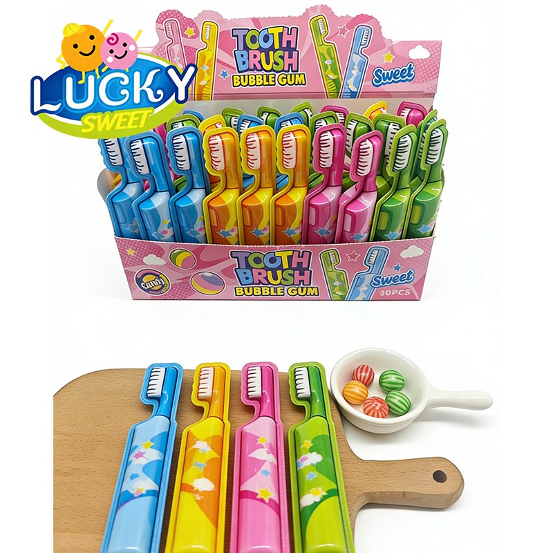 Toothbrush-shaped bubble gum