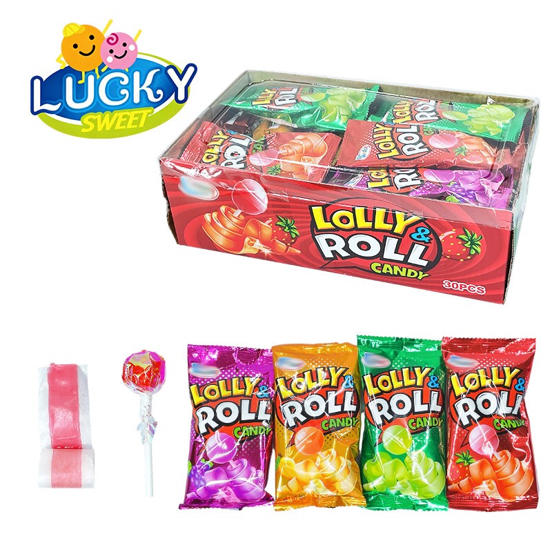 Lollipop with roll gummy candy 