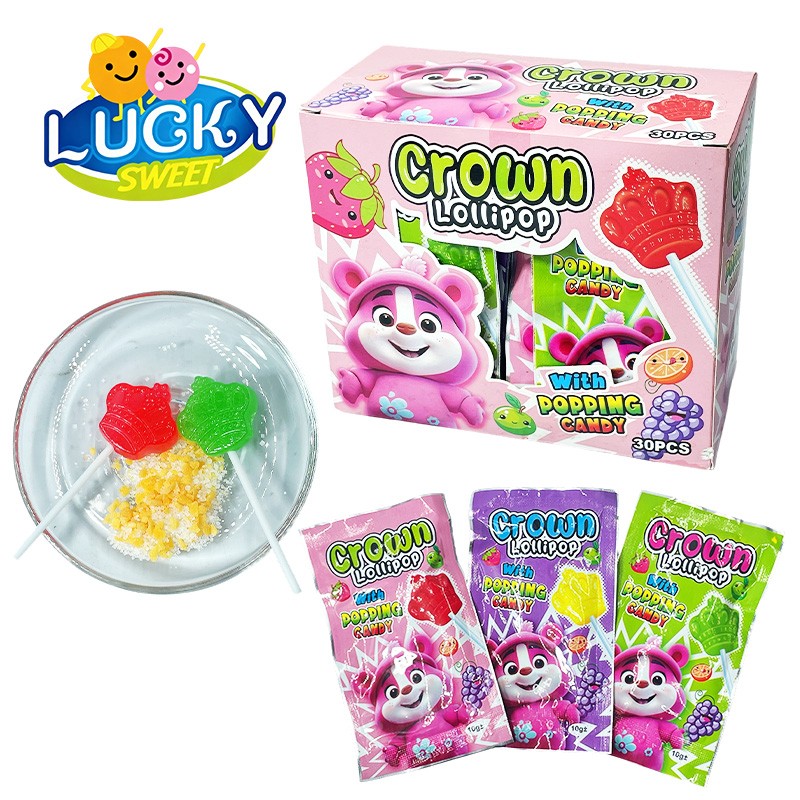 Crown lollipop fruit lollipop candy with popping candy