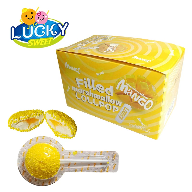 Mango flavor sour candy marshmallow lollipop